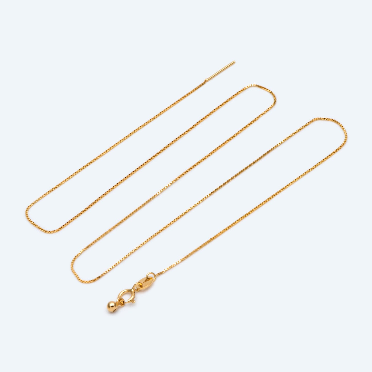 Gold plated Sterling Silver Finished Necklace, 0.7mm Dainty Box Chain with Adjustable Rubber Stopper, 17 Inch (CY-009)