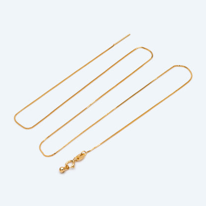 Gold plated Sterling Silver Finished Necklace, 0.7mm Dainty Box Chain with Adjustable Rubber Stopper, 17 Inch (CY-009)