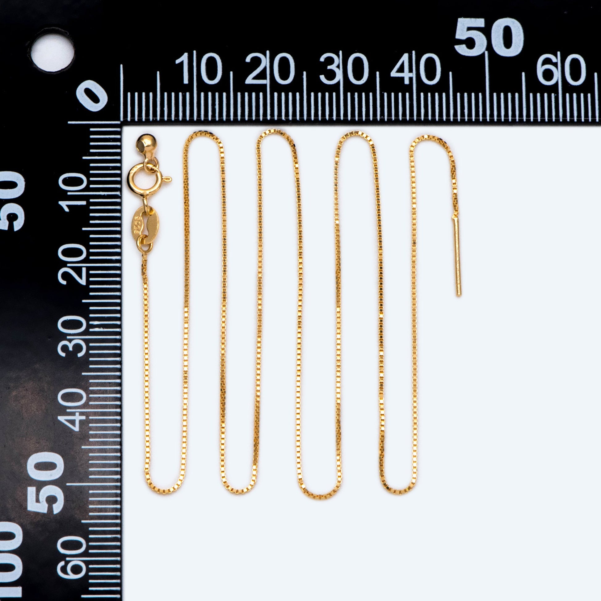 Gold plated Sterling Silver Finished Necklace, 0.7mm Dainty Box Chain with Adjustable Rubber Stopper, 17 Inch (CY-009)