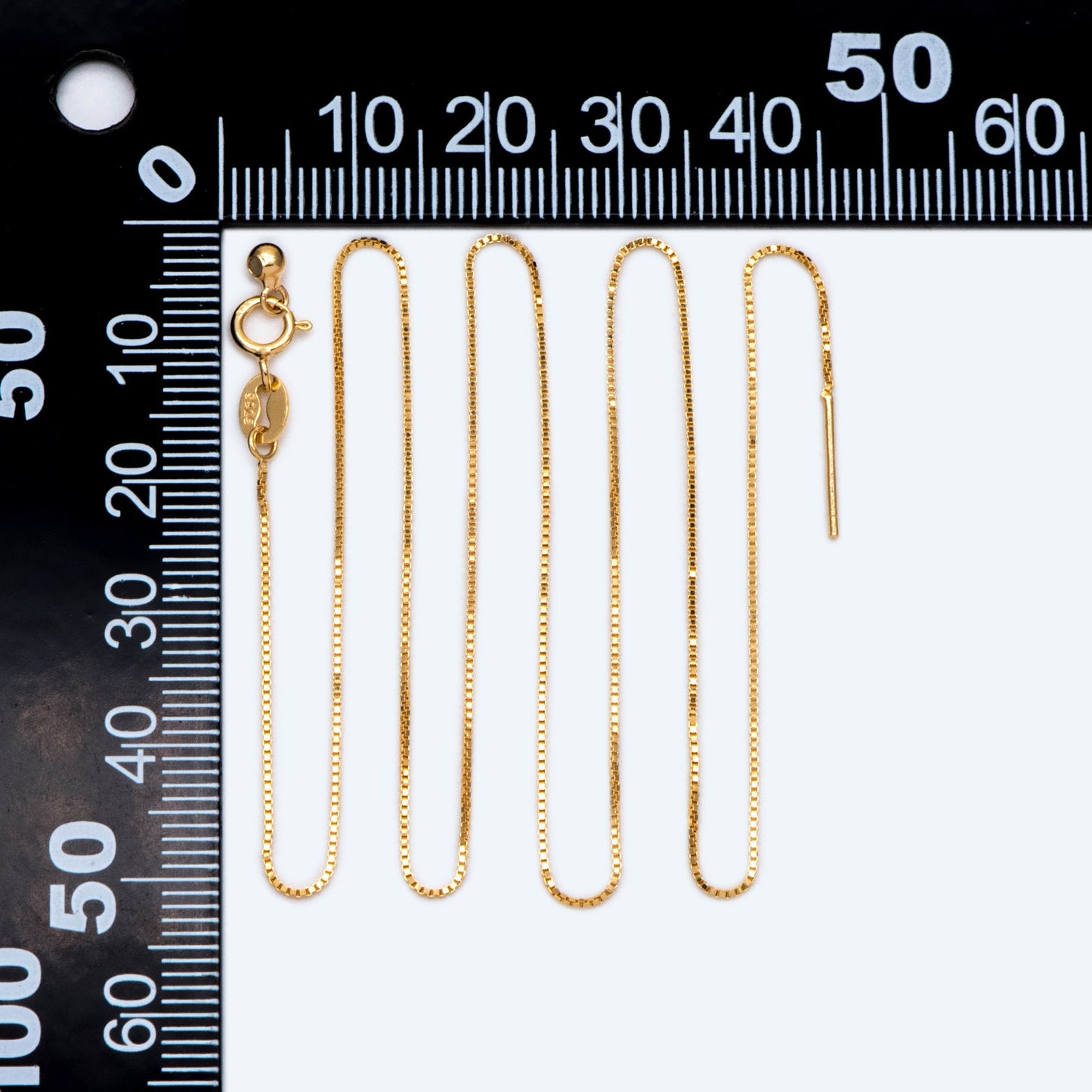 Gold plated Sterling Silver Finished Necklace, 0.7mm Dainty Box Chain with Adjustable Rubber Stopper, 17 Inch (CY-009)