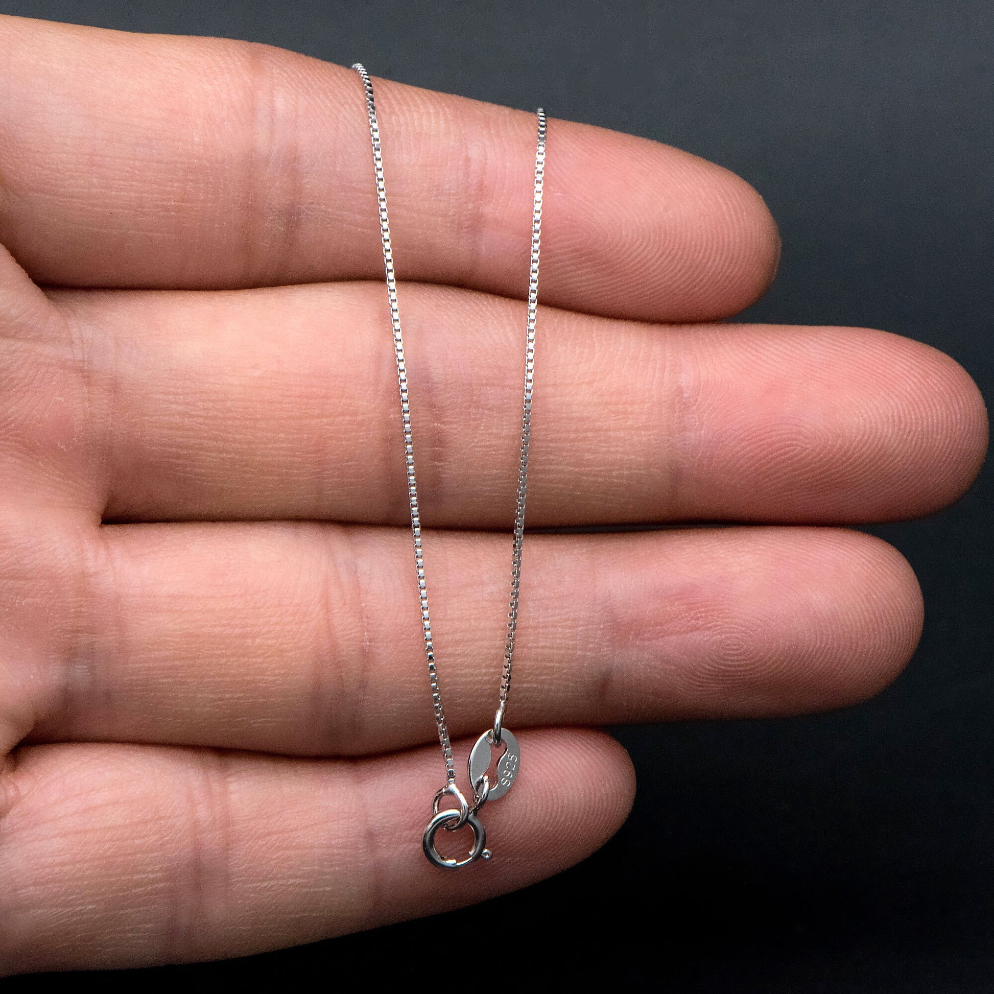 Sterling Silver .925 Finished Necklace Chains for Women, Rhodium plated 18 Inch Box Chains, 0.6mm=22 gauge, Ready to Wear (CY-012)