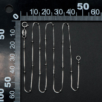 Sterling Silver .925 Beaded Necklace Chains, Rhodium plated Box Chains with Round Ball Beads, 0.6mm=22 gauge, 18 Inch Ready to Wear (CY-013)