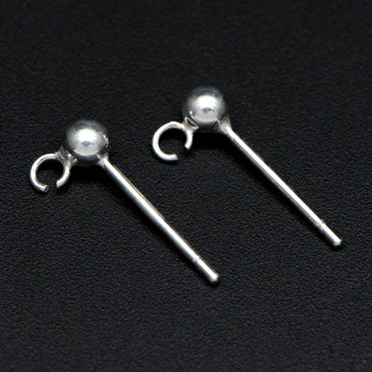 10pcs Sterling Silver Ear Post, .925 Silver Earring Post, 3mm Ball Post Earring, Ball Stud Earring With Loop (CY-018)