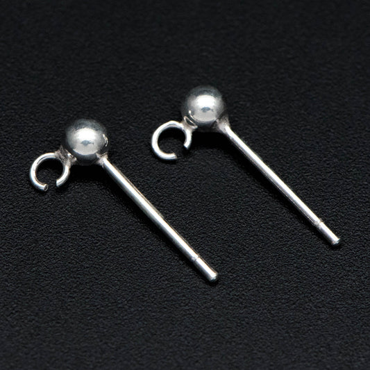 10pcs Sterling Silver Ear Post, .925 Silver Earring Post, 3mm Ball Post Earring, Ball Stud Earring With Loop (CY-018)