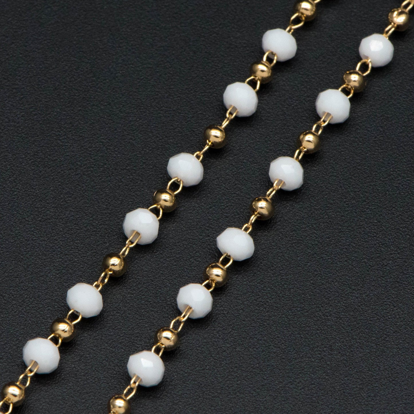 Gold Crystal Beaded Chains, Gold plated Brass Cable Chain, 3mm Glass Rondelles with 2mm Gold Round Beads (#LK-200)/ 1 Meter=3.3 ft