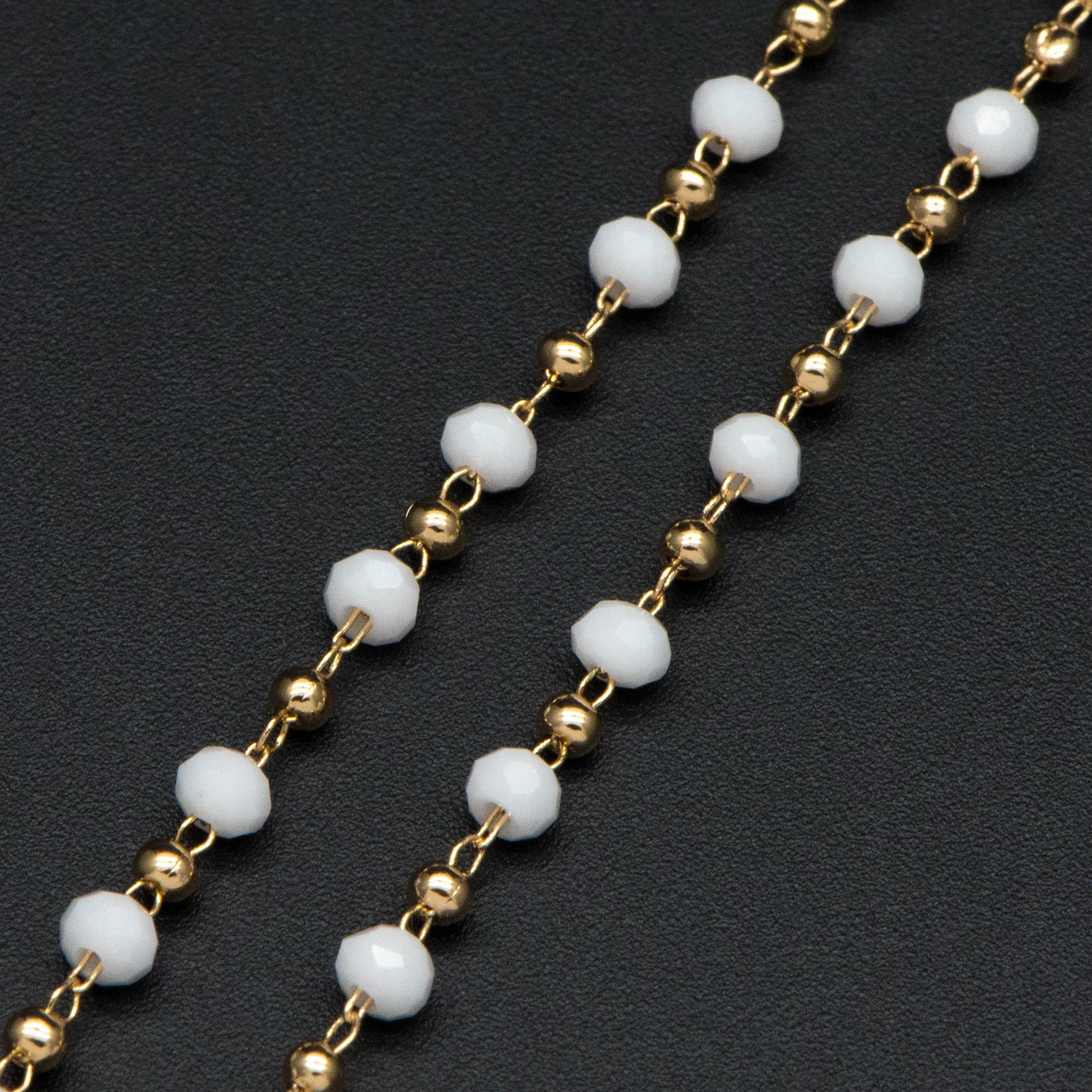 Gold Crystal Beaded Chains, Gold plated Brass Cable Chain, 3mm Glass Rondelles with 2mm Gold Round Beads (#LK-200)/ 1 Meter=3.3 ft