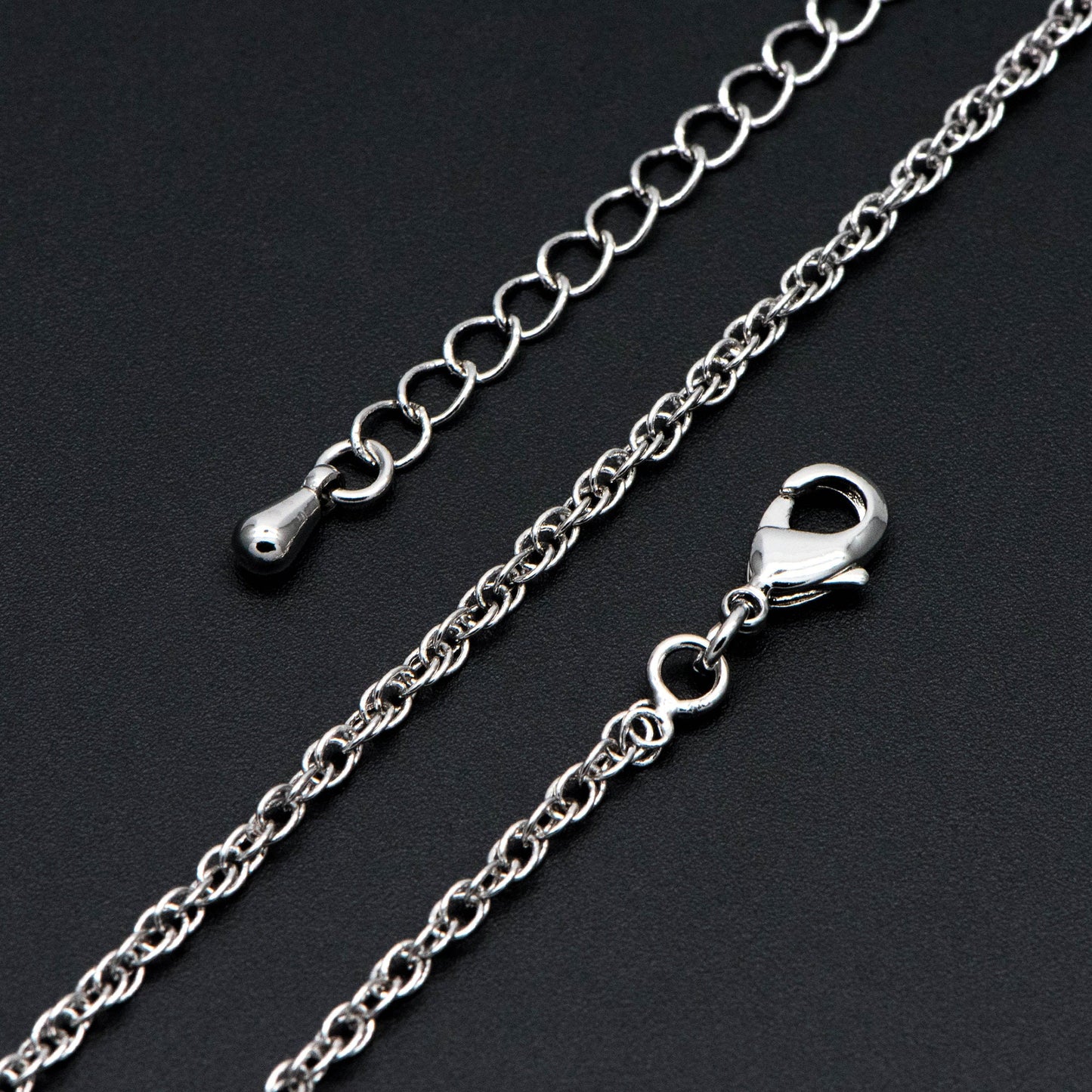 Silver tone Rope Chain Necklaces 18-20 Inch, Adjustable with Extender, Rhodium plated Brass Chains (#LK-490)