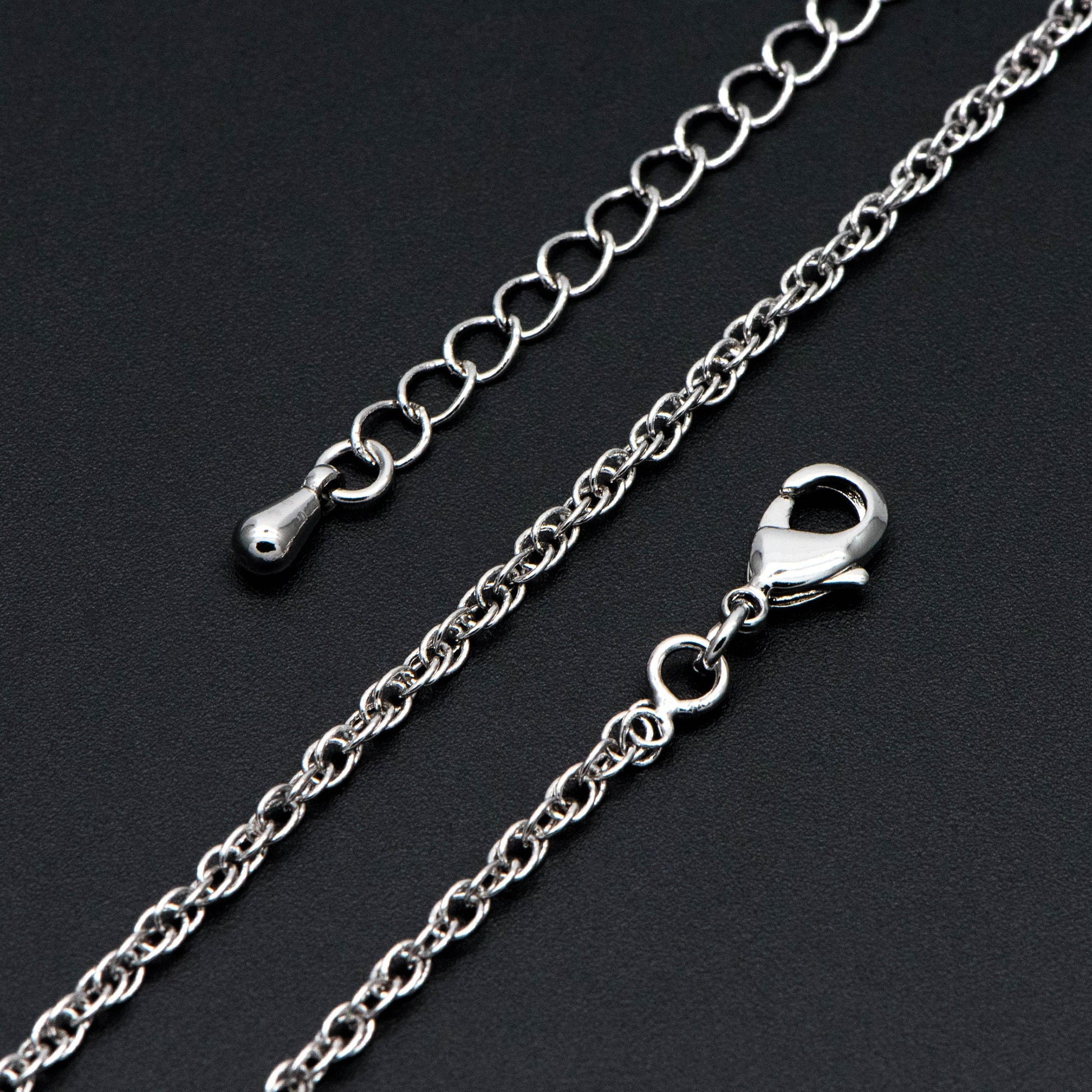 Silver tone Rope Chain Necklaces 18-20 Inch, Adjustable with Extender, Rhodium plated Brass Chains (#LK-490)