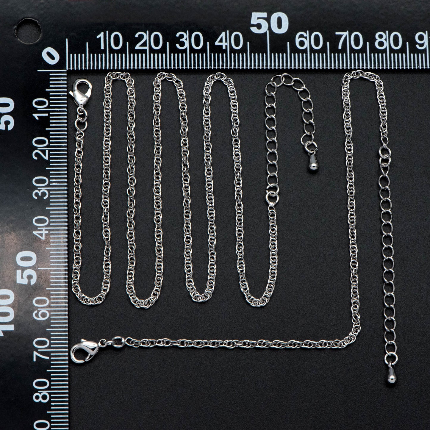 Silver tone Rope Chain Necklaces 18-20 Inch, Adjustable with Extender, Rhodium plated Brass Chains (#LK-490)