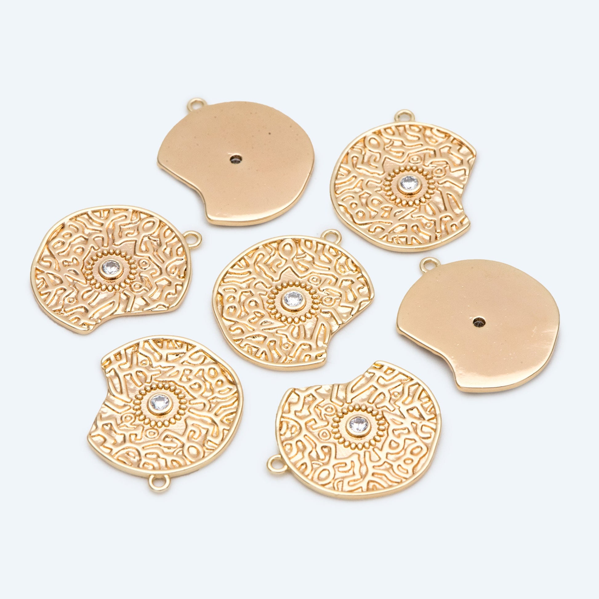 4pcs CZ Pave Gold Gap Disc Charm, Gap Round Pendant, Necklace Charm, Jewelry Making Supplies (GB-1766-E)