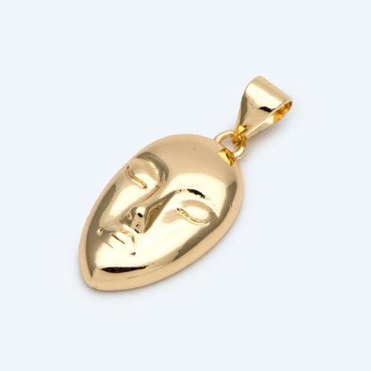 10pcs Gold/ Silver tone Face Charm, Necklace Pendant, Real 18K Gold/ Rhodium plated Brass, Jewelry Supply (GB-2753)