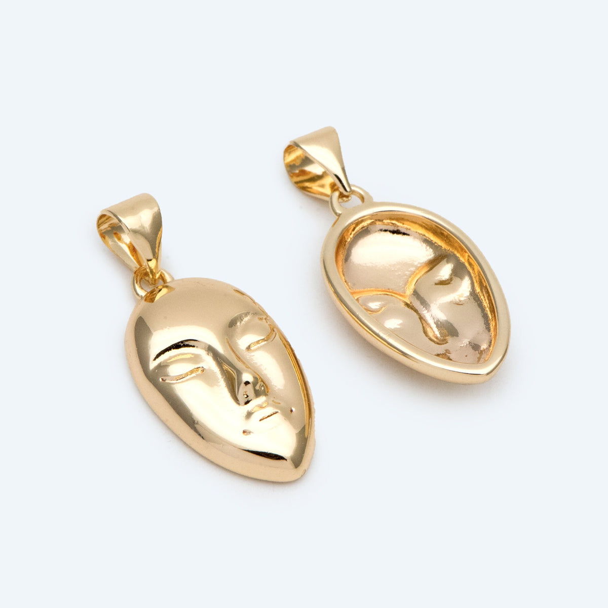10pcs Gold/ Silver tone Face Charm, Necklace Pendant, Real 18K Gold/ Rhodium plated Brass, Jewelry Supply (GB-2753)