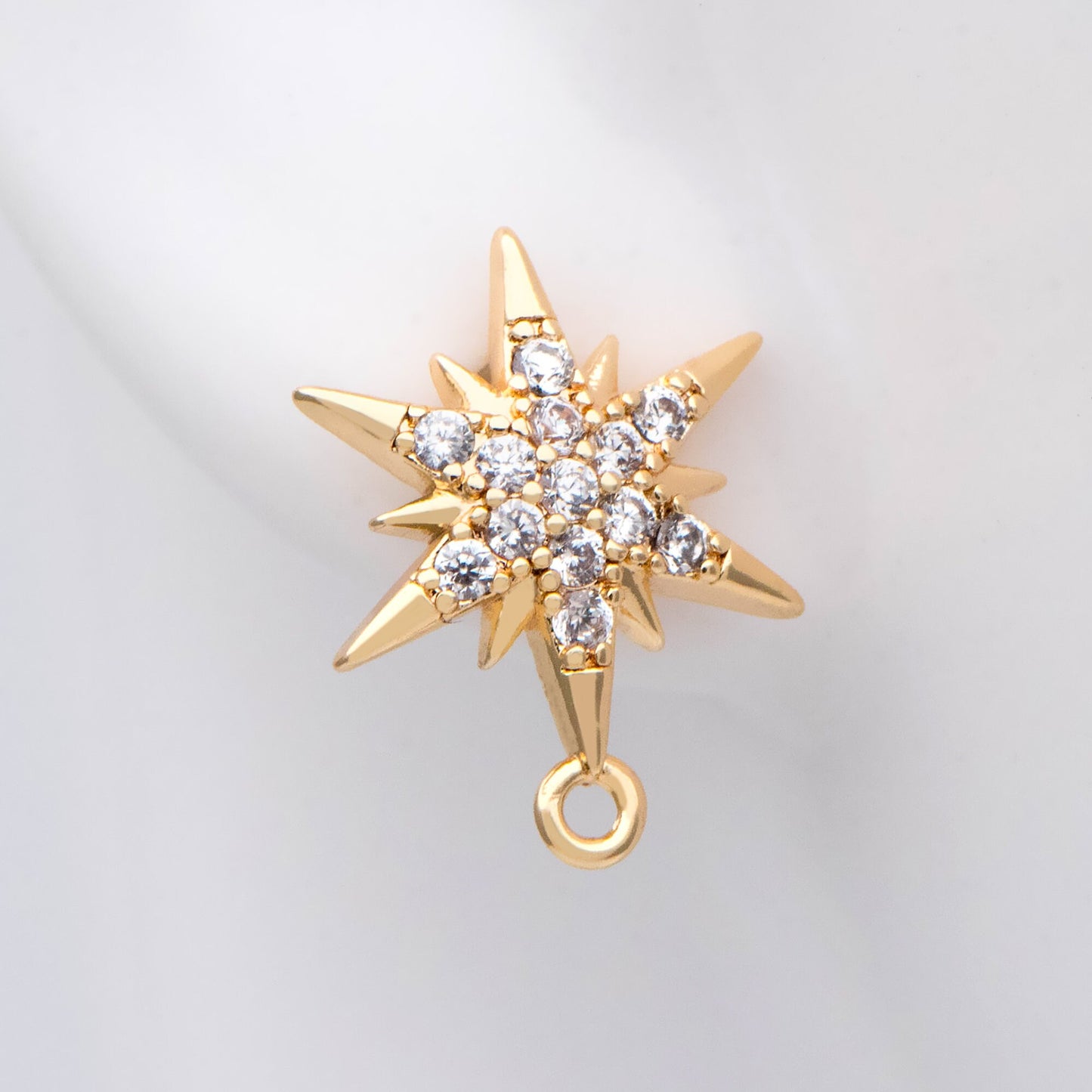 4pcs CZ Pave Hexagram Earrings, 13x10mm, Real Gold Plated Brass Star Stud Earrings (#GB-2783)