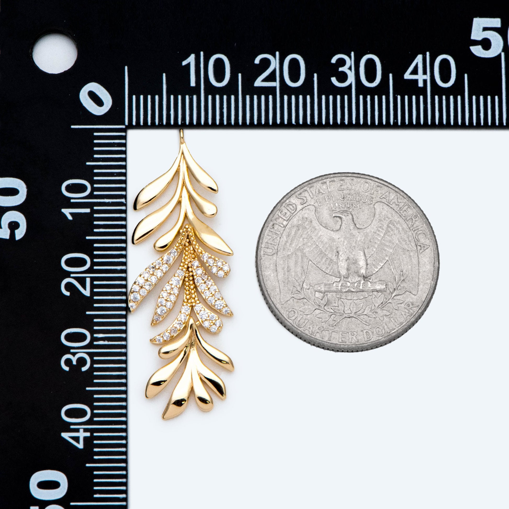 4pcs Gold/ Silver Tone CZ pave Dainty Leaf Charms, Leaf Pendants 44x14mm, Earring Charm, Necklace Pendant (GB-978-F)