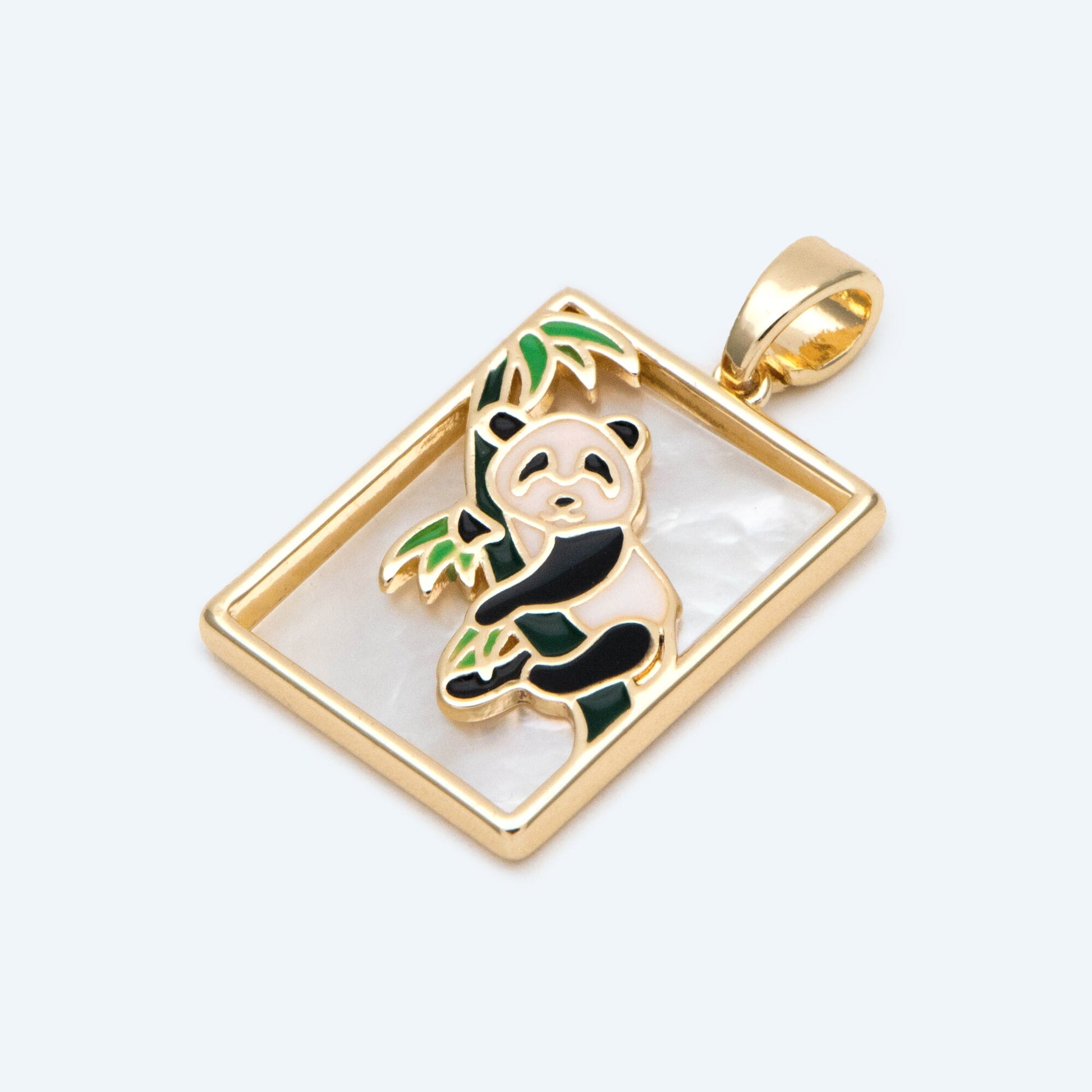 4pcs Shell pave Enamel Panda Charms, Animal Charm, Rectangle Pendant (GB-2764)