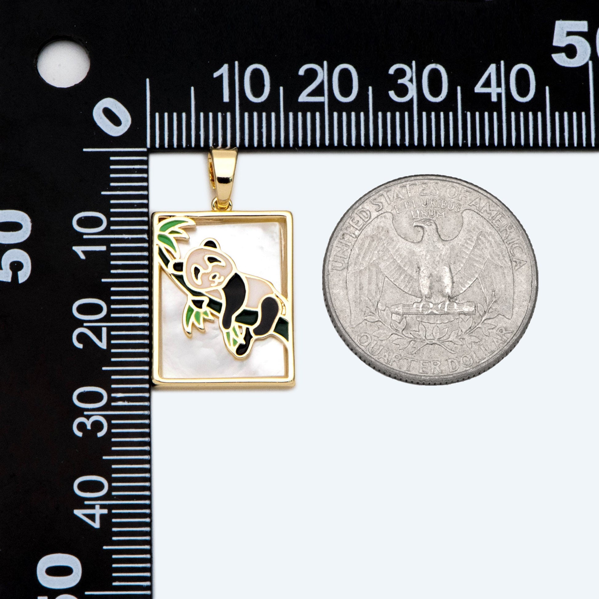 4pcs Shell pave Enamel Panda Charms, Animal Charm, Rectangle Pendant (GB-2764)