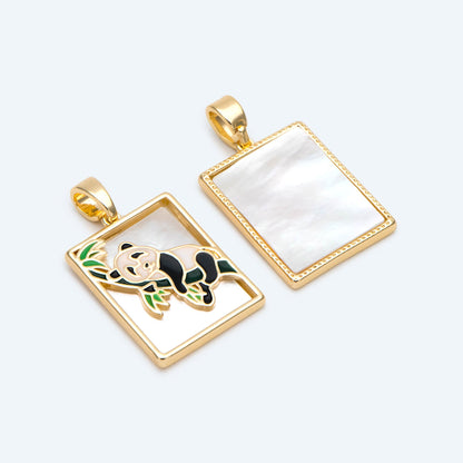 4pcs Shell pave Enamel Panda Charms, Animal Charm, Rectangle Pendant (GB-2764)