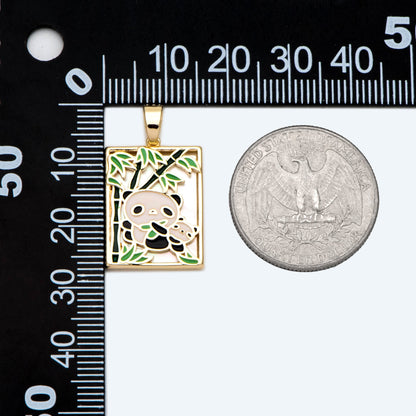 4pcs Shell pave Two Pandas with Bamboo Charms, Enamel Animal Charm, Rectangle Pendant (GB-2765)
