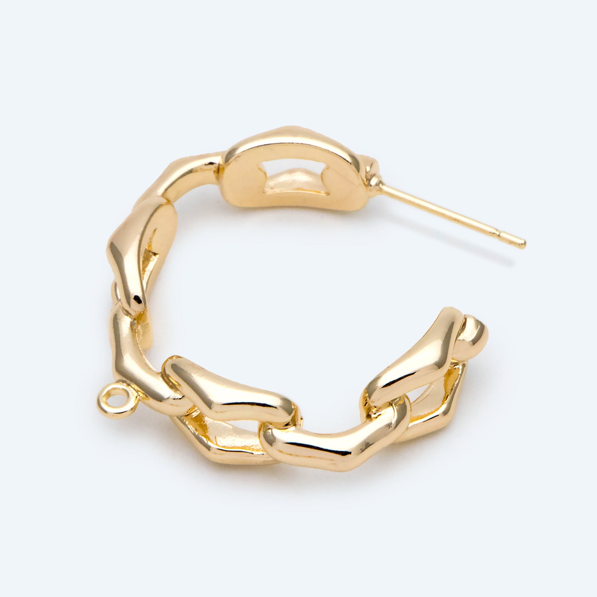 4pcs Gold plated Ear Posts, Chain Hoop Earrings with Loop, Rustic Stud Earrings, Chunky Hoop Earrings (GB-2766)