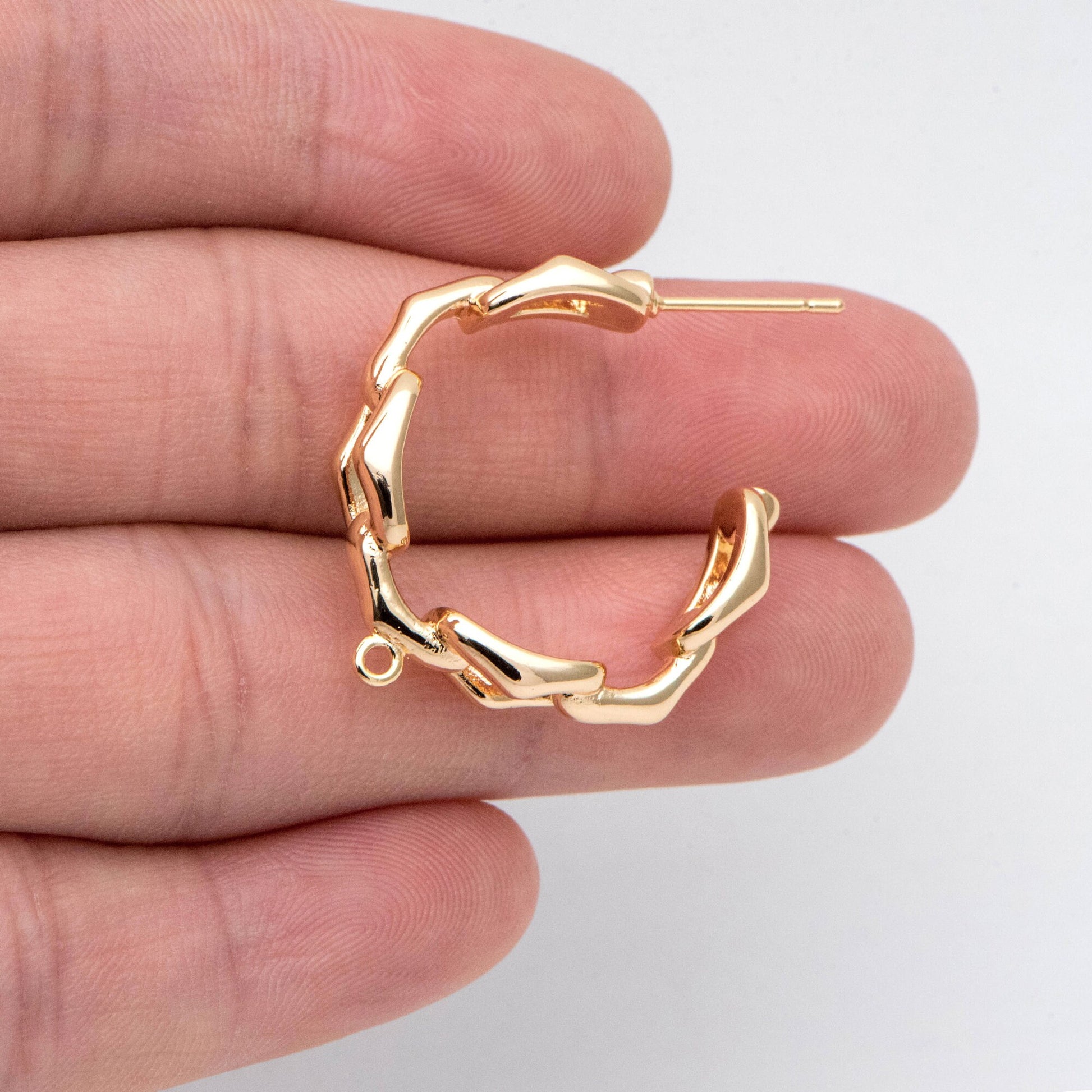 4pcs Gold plated Ear Posts, Chain Hoop Earrings with Loop, Rustic Stud Earrings, Chunky Hoop Earrings (GB-2766)