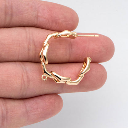 4pcs Gold plated Ear Posts, Chain Hoop Earrings with Loop, Rustic Stud Earrings, Chunky Hoop Earrings (GB-2766)