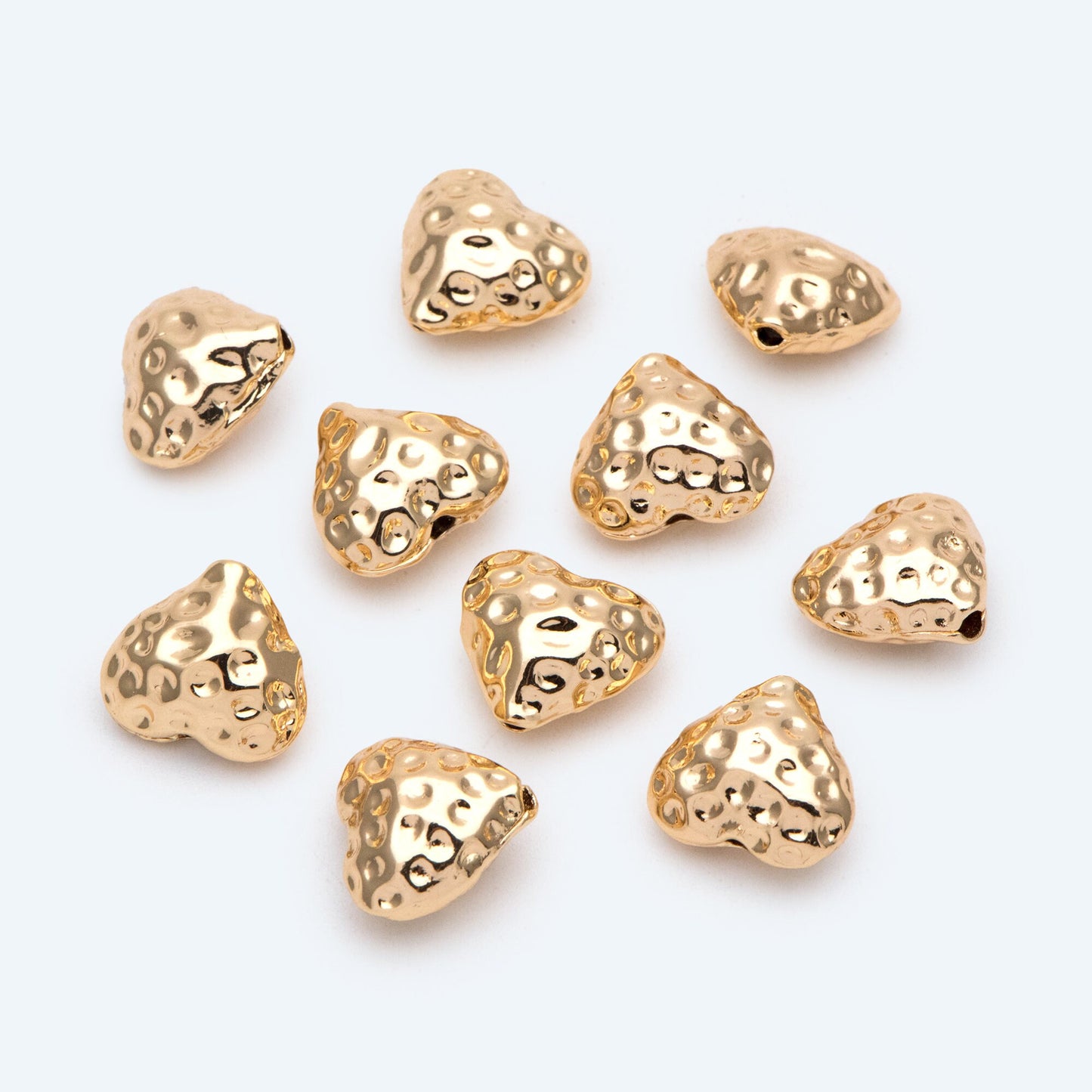 10pcs Hammered Heart Spacer Beads: 18K Gold Plated Brass, 11x12mm (GB-2956-I)
