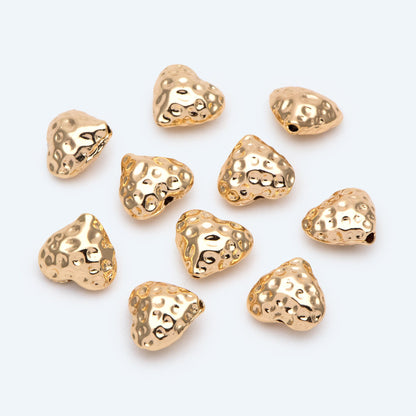 10pcs Hammered Heart Spacer Beads: 18K Gold Plated Brass, 11x12mm (GB-2956-I)