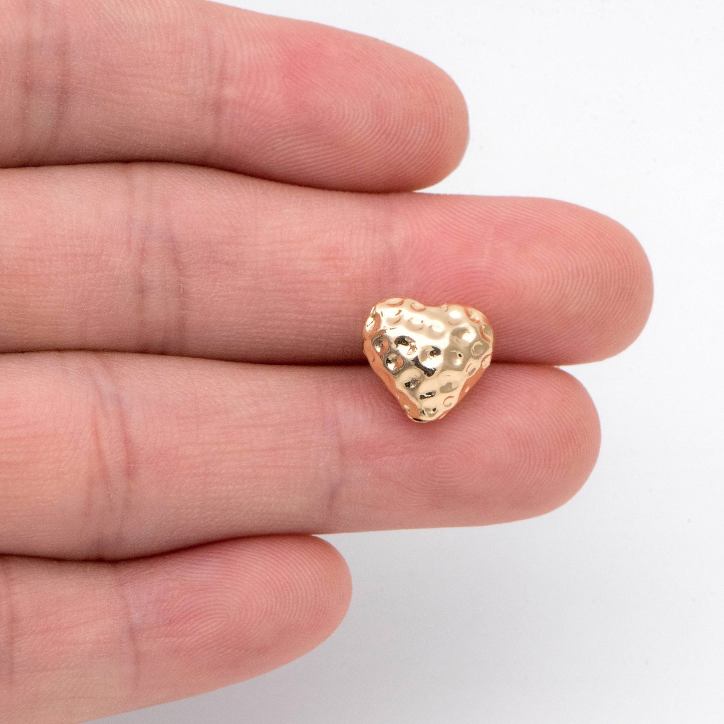 10pcs Hammered Heart Spacer Beads: 18K Gold Plated Brass, 11x12mm (GB-2956-I)