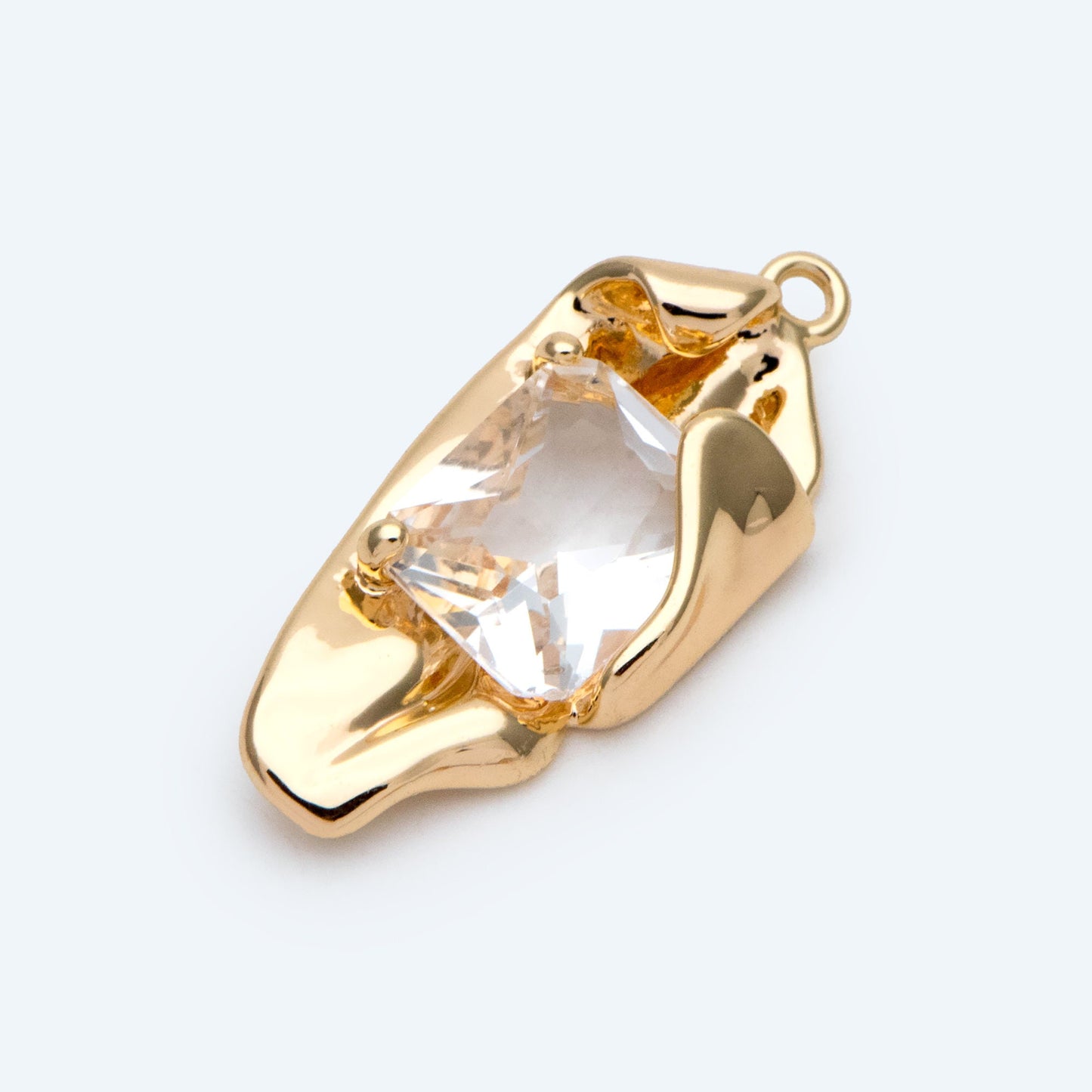 4pcs Glass pave Gold Curly Charms 26x11mm, Gold Plated Brass Drop Pendants (GB-2803)