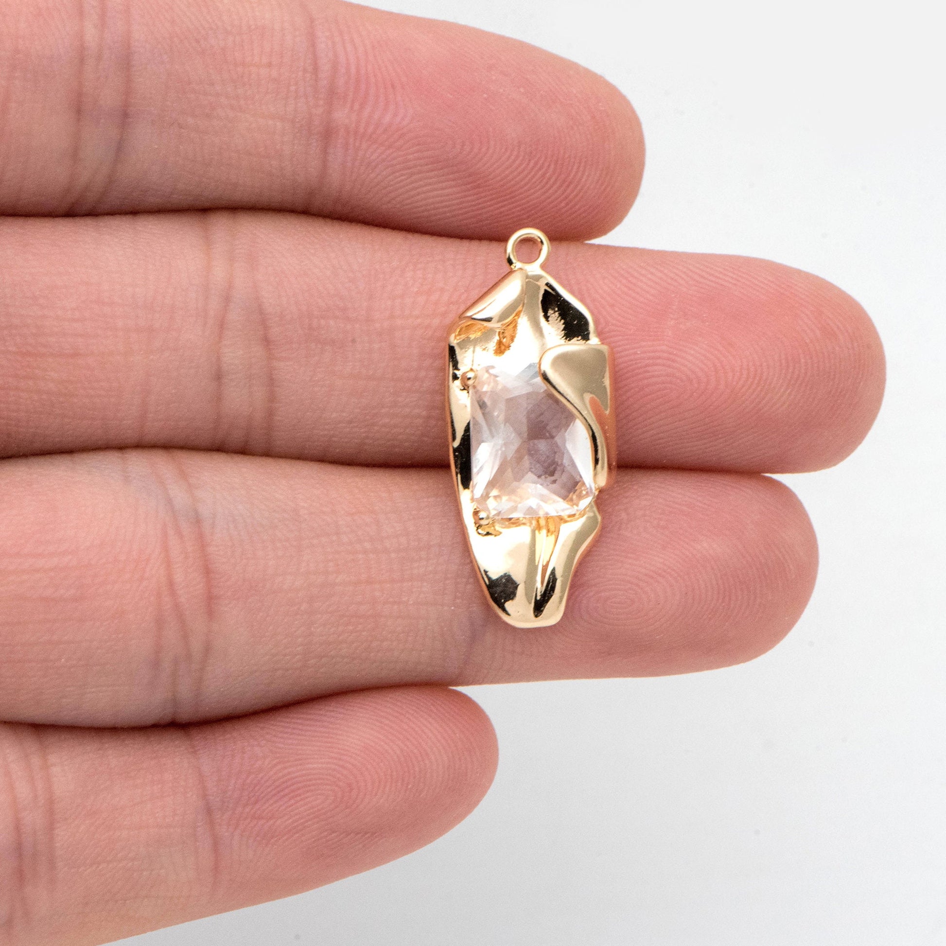 4pcs Glass pave Gold Curly Charms 26x11mm, Gold Plated Brass Drop Pendants (GB-2803)