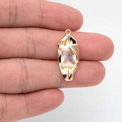 4pcs Glass pave Gold Curly Charms 26x11mm, Gold Plated Brass Drop Pendants (GB-2803)