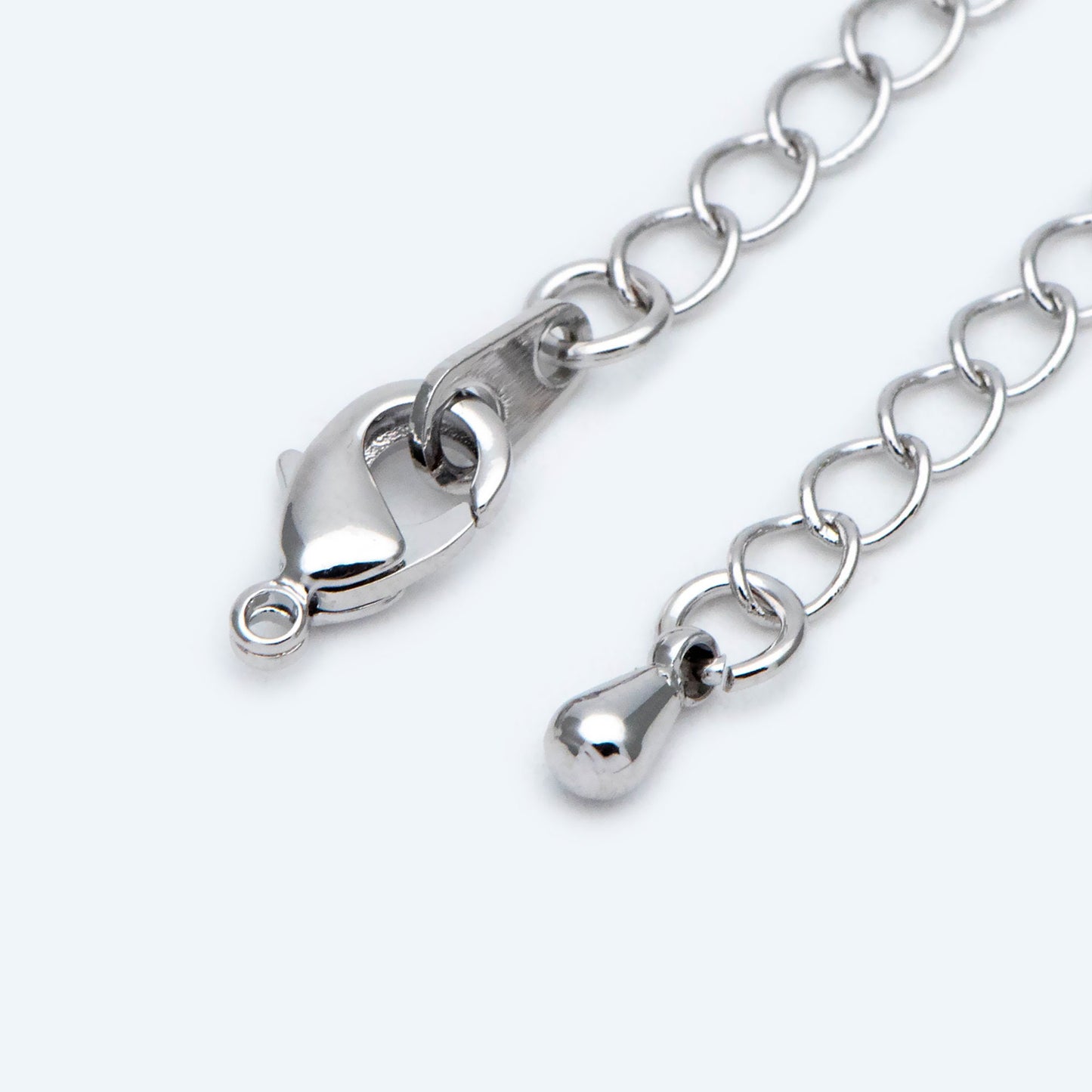 10pcs Lobster Claw Clasps with Extender Chain 72mm, Gold/ Rhodium plated Brass, 3mm Wide Extension Chain (GB-100-E)