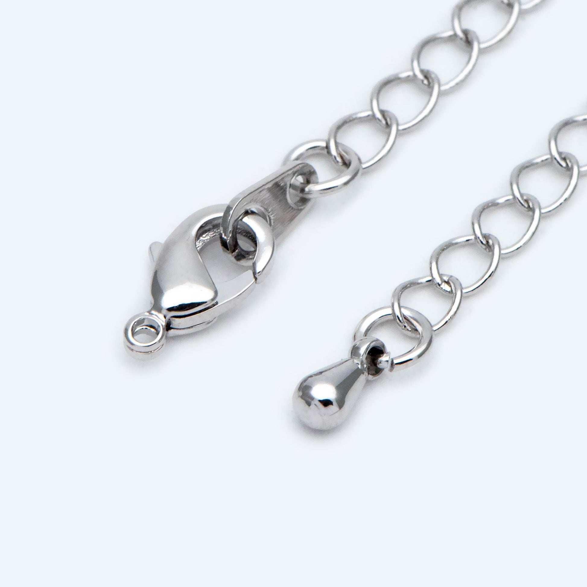 10pcs Lobster Claw Clasps with Extender Chain 72mm, Gold/ Rhodium plated Brass, 3mm Wide Extension Chain (GB-100-E)