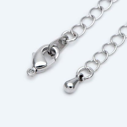 10pcs Lobster Claw Clasps with Extender Chain 72mm, Gold/ Rhodium plated Brass, 3mm Wide Extension Chain (GB-100-E)