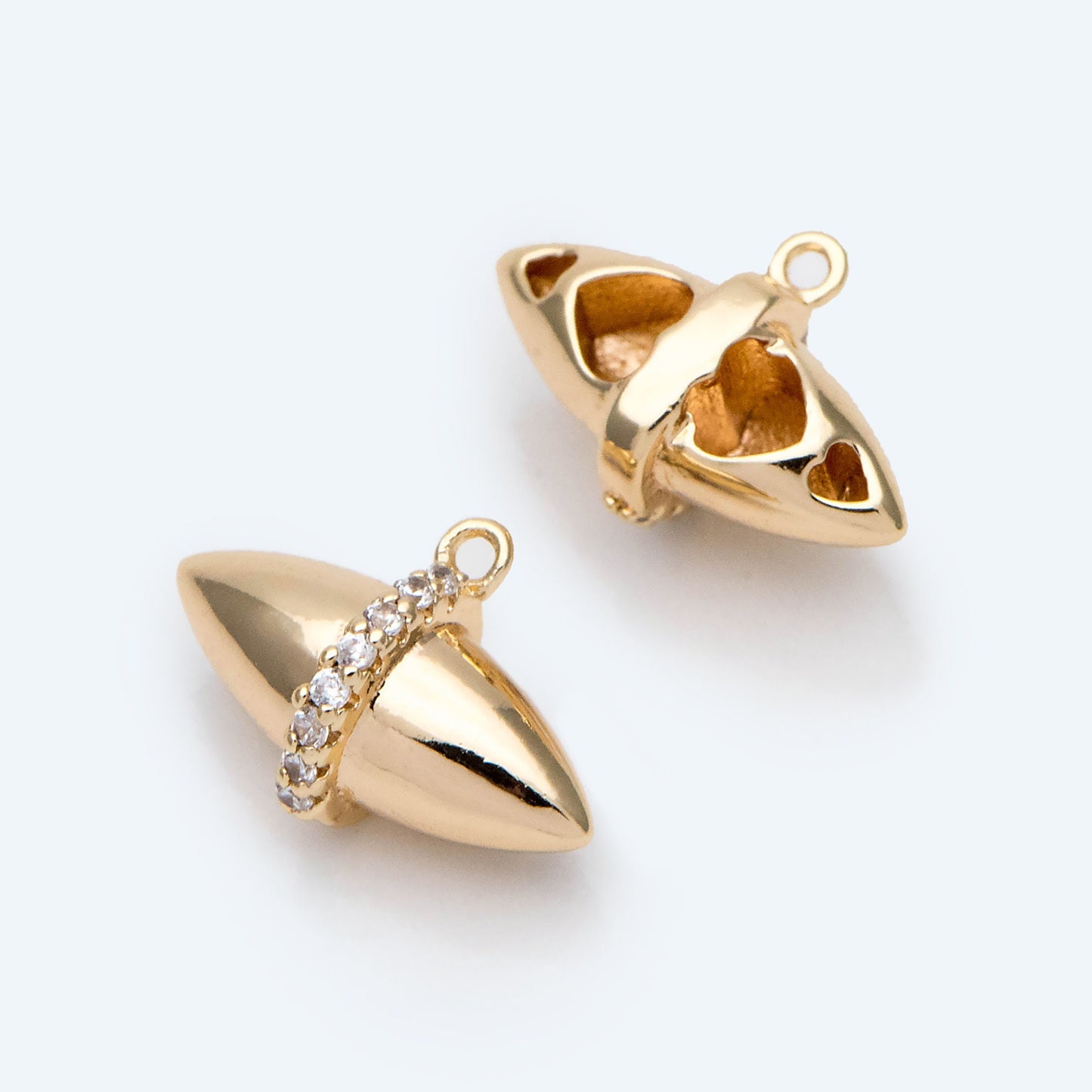 10pcs CZ Pave Oval Charm, Gold plated Brass Oval Pendant 9x13mm (GB-2770)