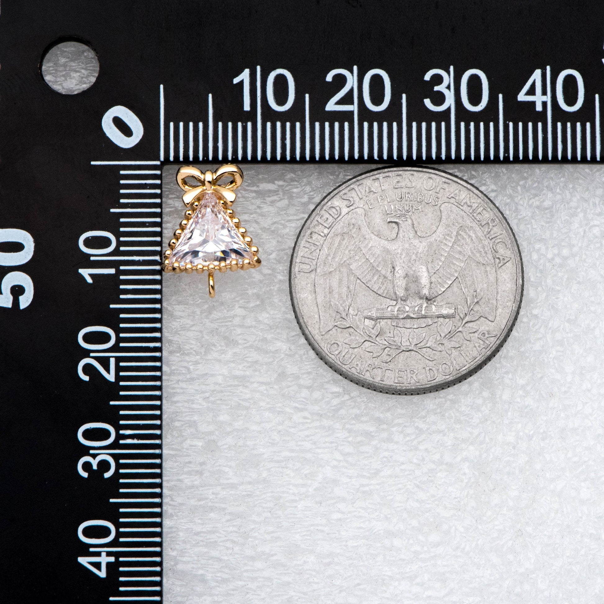 4pcs CZ Pave Bowknot Triangle Earring with Loop, 18K Gold Plated Brass, Christmas Bowknot Triangle Stud Earrings (#GB-2771)