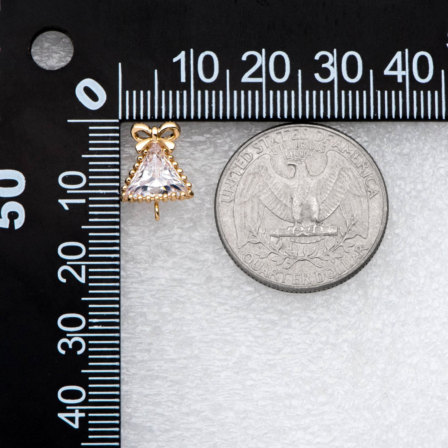 4pcs CZ Pave Bowknot Triangle Earring with Loop, 18K Gold Plated Brass, Christmas Bowknot Triangle Stud Earrings (#GB-2771)