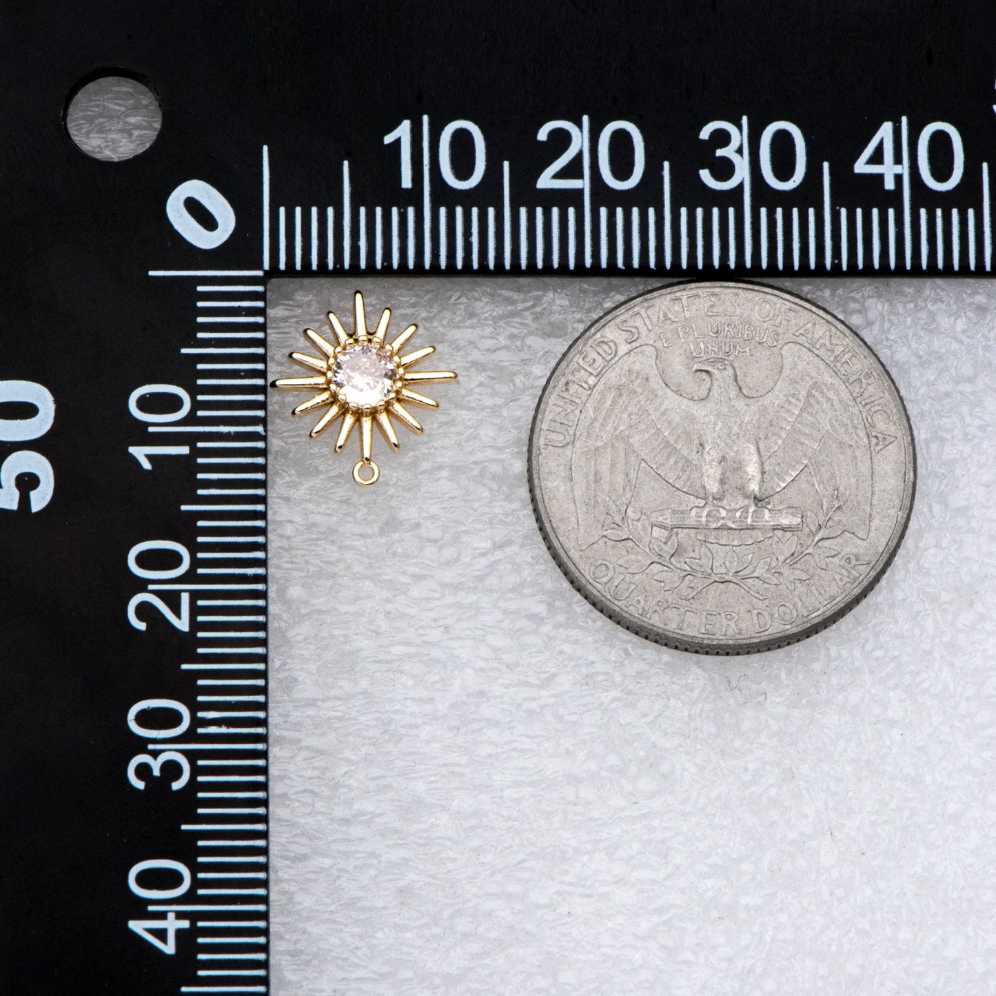 4pcs CZ Pave Gold Sun Earring with Loop, Real Gold Plated Brass Sun Stud Earrings (#GB-2774)