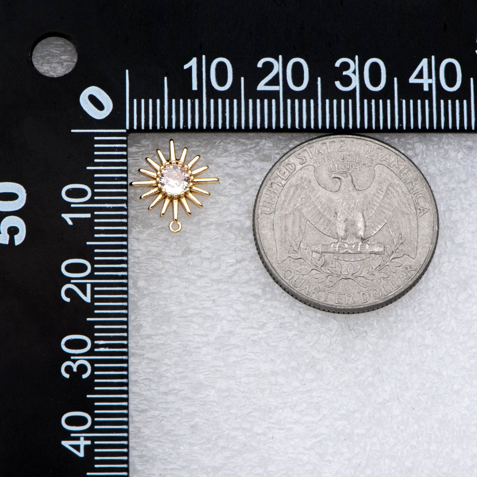 4pcs CZ Pave Gold Sun Earring with Loop, Real Gold Plated Brass Sun Stud Earrings (#GB-2774)