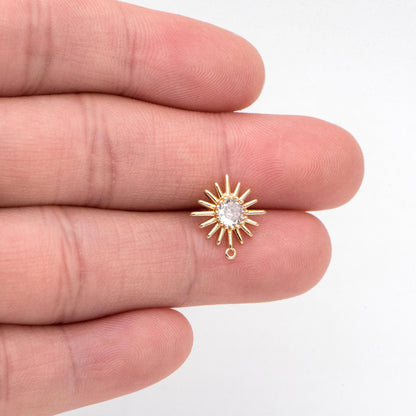 4pcs CZ Pave Gold Sun Earring with Loop, Real Gold Plated Brass Sun Stud Earrings (#GB-2774)