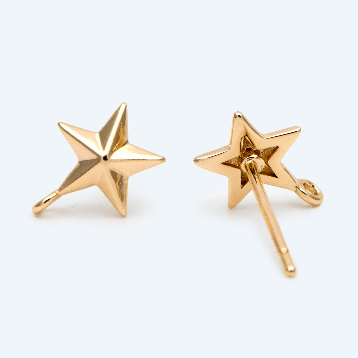 4pcs Gold Star Ear Post, Real Gold Plated Brass Star Stud Earrings (#GB-311-F)