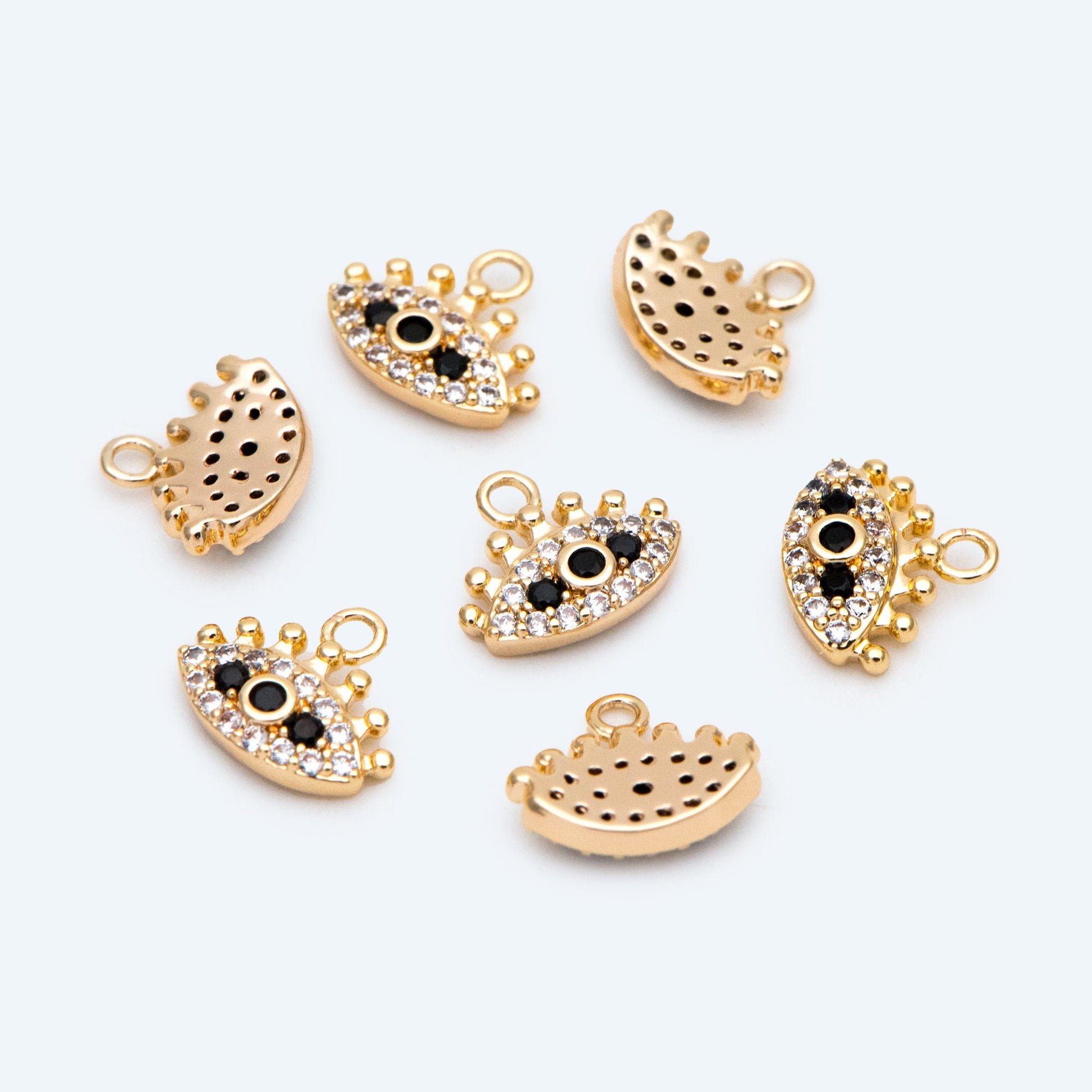 4pcs CZ Pave Black Evil Eye Charm, 10x8mm, Real Gold plated Brass Eye Charm (GB-1819-D)