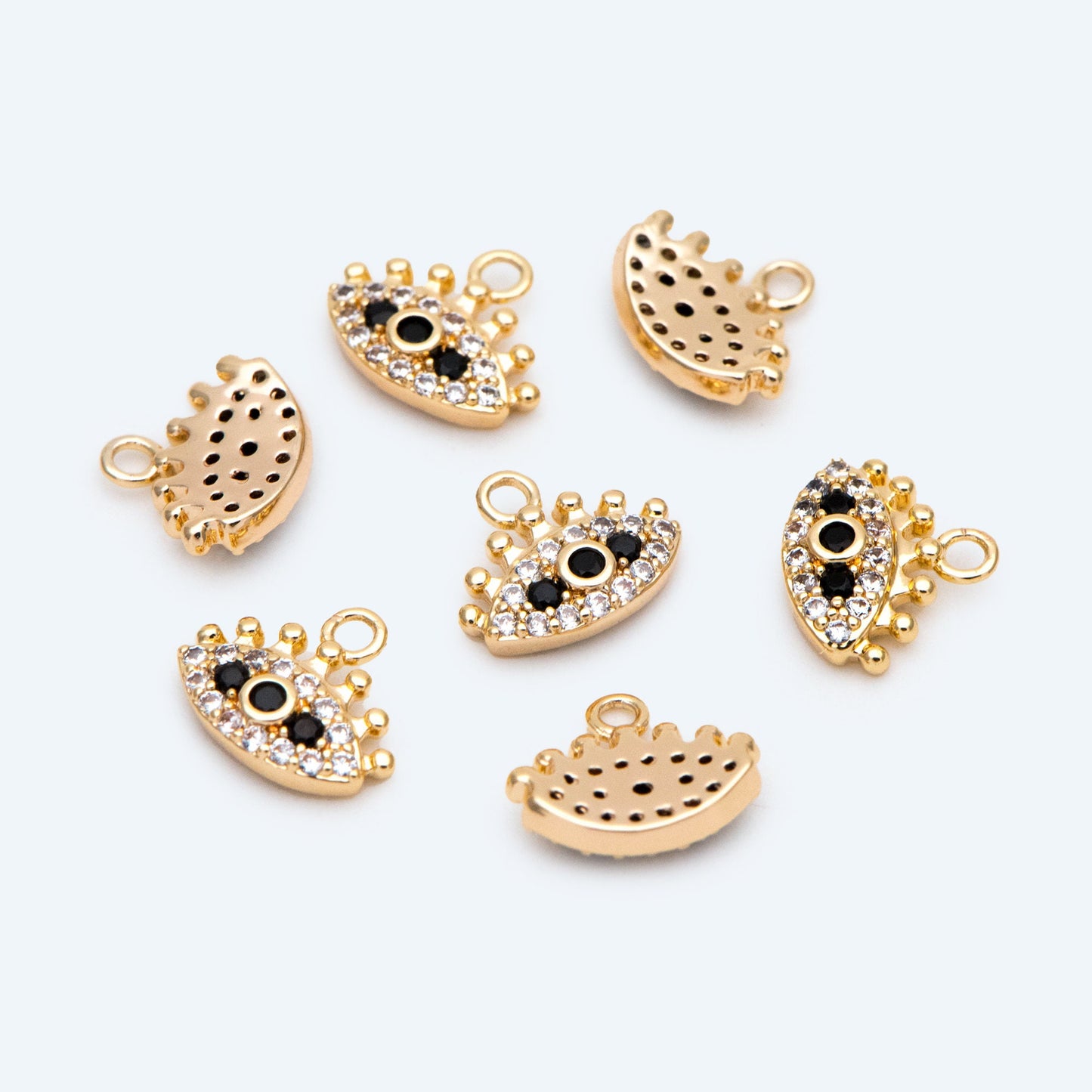 4pcs CZ Pave Black Evil Eye Charm, 10x8mm, Real Gold plated Brass Eye Charm (GB-1819-D)