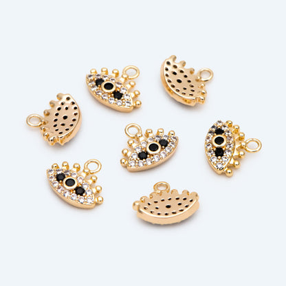 4pcs CZ Pave Black Evil Eye Charm, 10x8mm, Real Gold plated Brass Eye Charm (GB-1819-D)