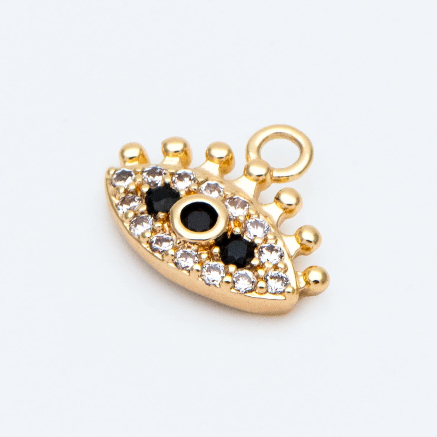 4pcs CZ Pave Black Evil Eye Charm, 10x8mm, Real Gold plated Brass Eye Charm (GB-1819-D)