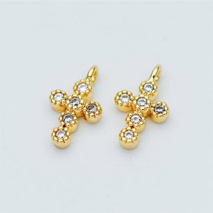 4pcs CZ Pave Cross Charm, Small Cross Charm, Cross Pendant, Cross Necklace Charm, Tiny Cross (GB-2731-C)