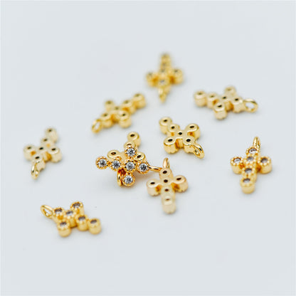 4pcs CZ Pave Cross Charm, Small Cross Charm, Cross Pendant, Cross Necklace Charm, Tiny Cross (GB-2731-C)