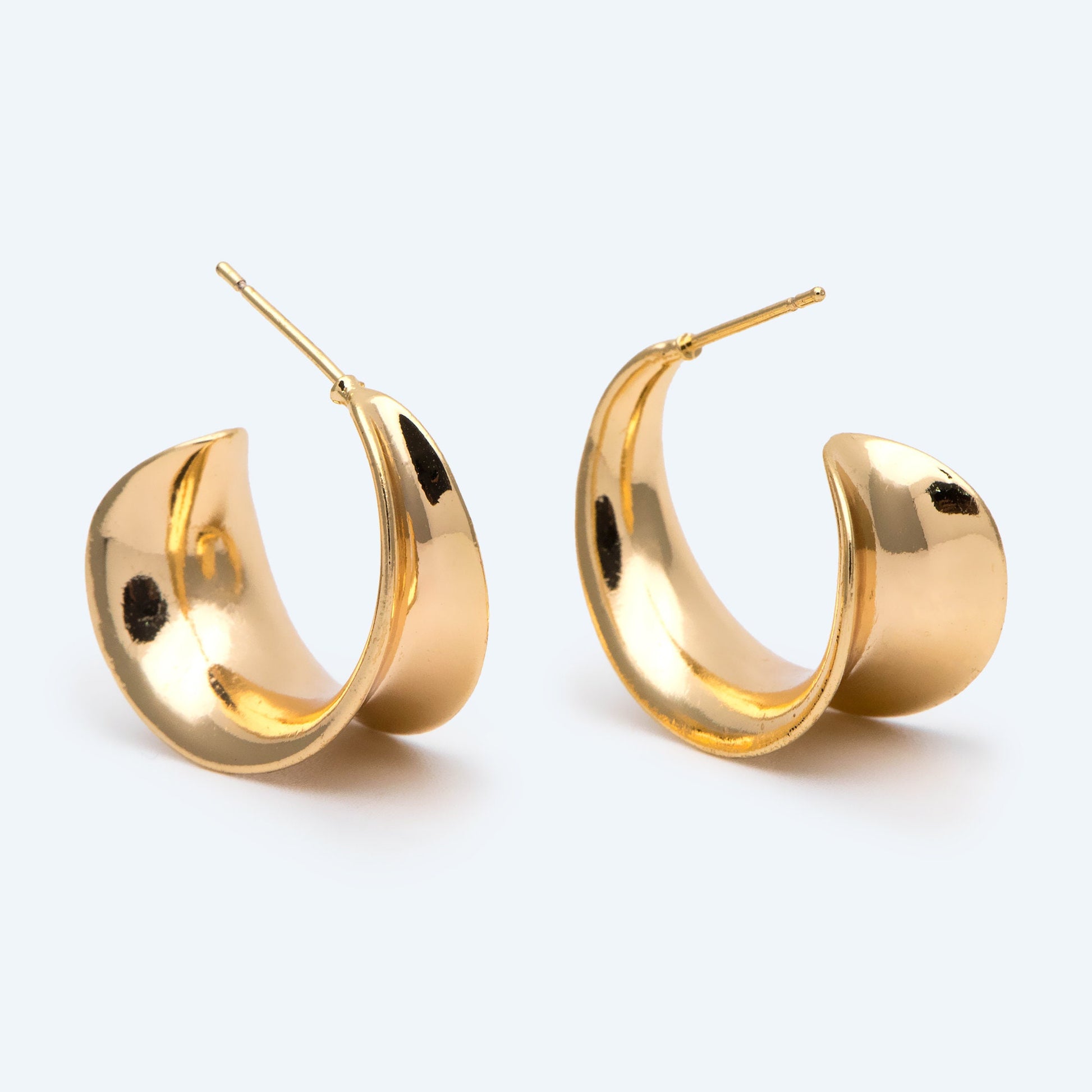 4pcs Gold Minimalist C Shape Earring Posts, 18K Gold plated Brass Ear Posts, Stud Earrings (GB-2828)