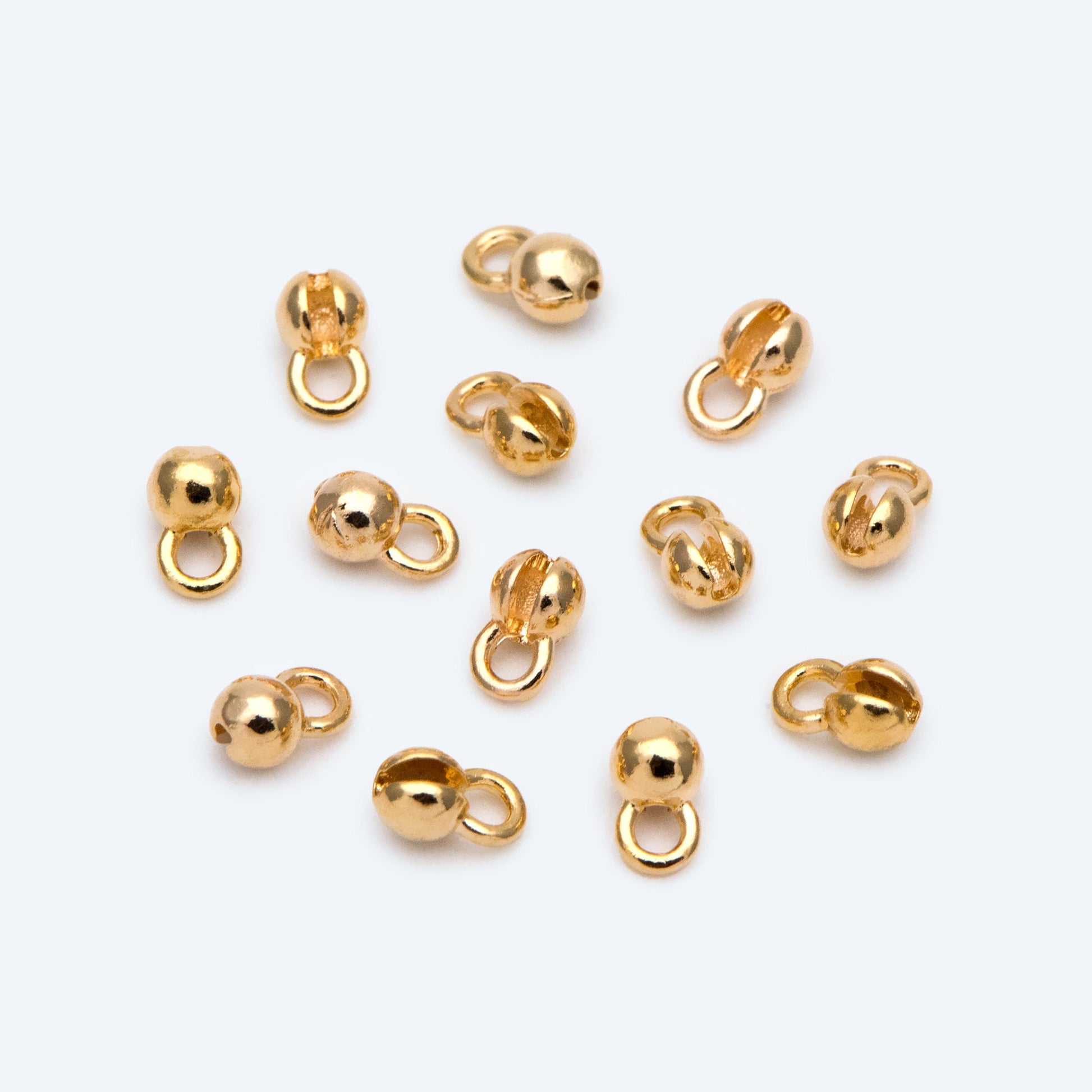 20pcs Gold Crimp Ends, Cord Ends, Clam Shell Bead Tip, Ball Chain Connector, Chain Crimps, Gold Plated Findings (GB-2832)