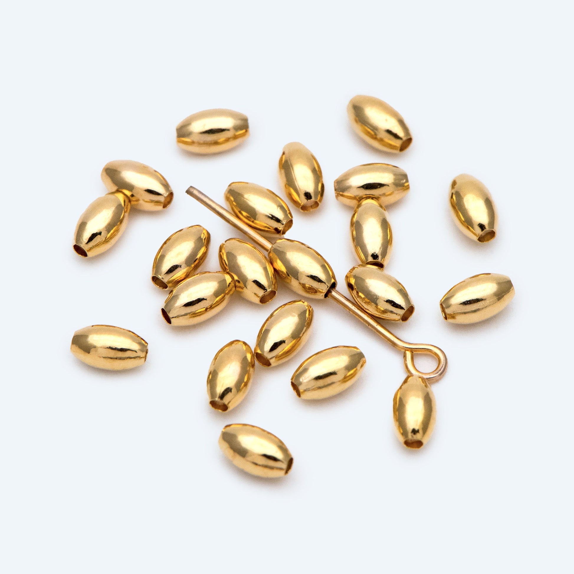 20pcs Gold/ Silver Oval Tube Spacer Beads, Rice Shape Beads, Spacer Beads, Bulk Beads, Jewelry Making Supplies Wholesale (GB-2833)